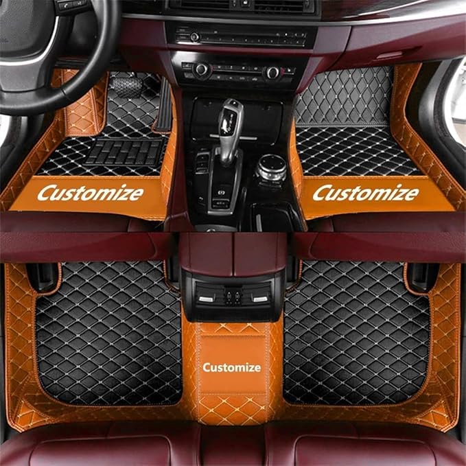 Custom Car Floor Mat Compatible with 97% Car Models Luxury Leather All Weather Waterproof Anti-Skid Full Coverage Car Mats (Orage with Black)