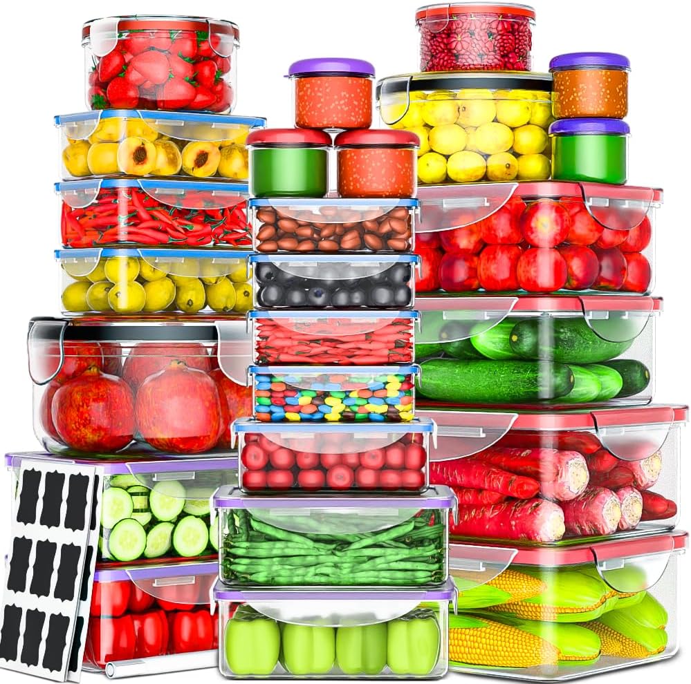 40 Pcs Food Storage Containers with Lids Airtight- Plastic Meal Prep Container for Pantry Kitchen Organization, Microwave, Dishwasher, Freezer Safe -100% Leak Proof (20 Stackable Boxes-20 Lids)