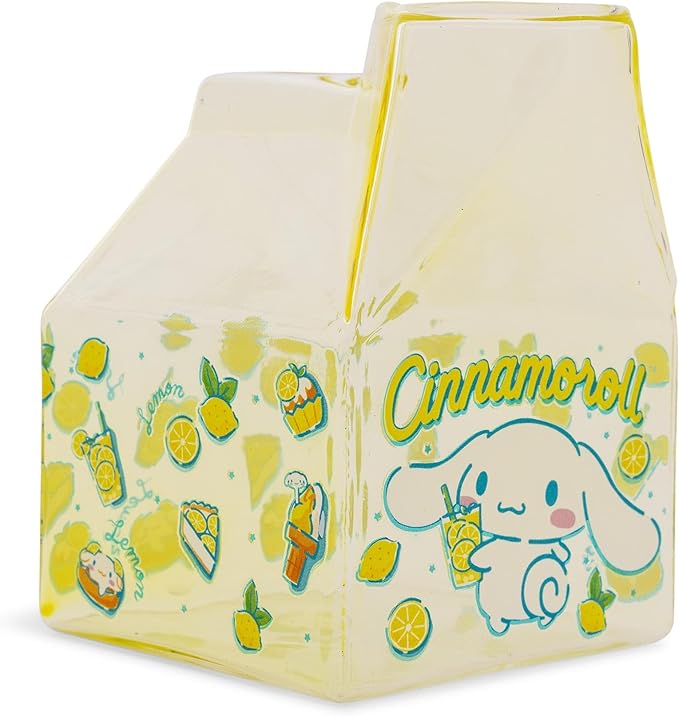 Silver Buffalo Sanrio Hello Kitty and Friends Featuring Cinnamoroll Lemons Glass Milk Cup, 11.9 ounces