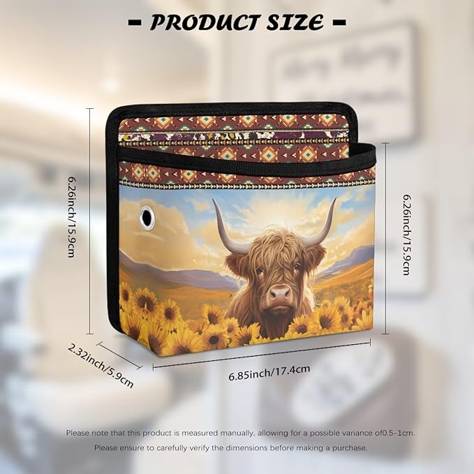 Aztec Highland Cow Car Side Pocket Organizer Universal Car Seat Side Pocket Pouch Auto Console Door Organizer Bag Holder for Phone Sunglasses Keys Multifunction for Most Cars SUV