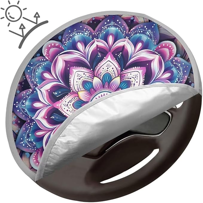 Mandala Steering Wheel Sunshade Purple Heat Resistant Steering Wheel Cover Sunblock Cover for SUV Vehicle Sedan Truck Summer Essential Gift for Holiday