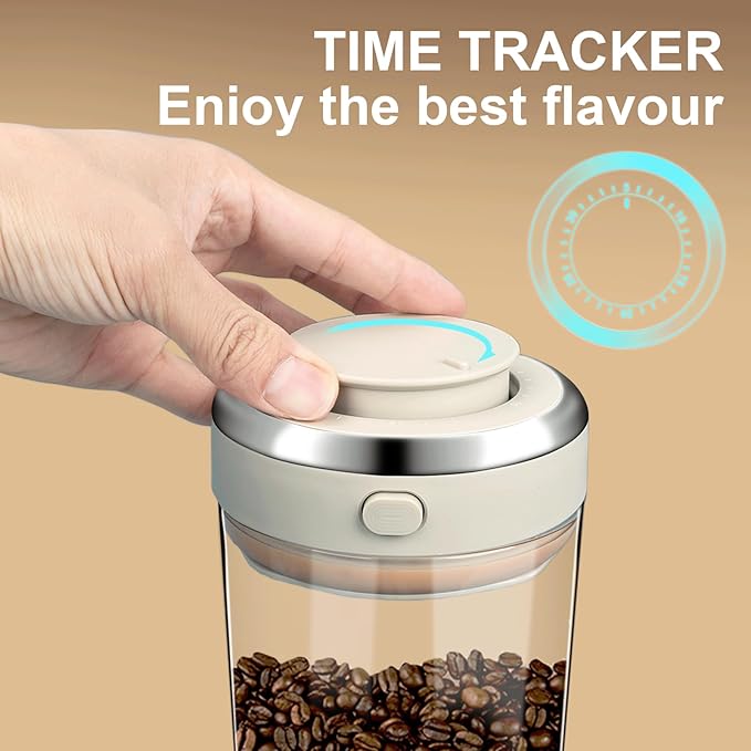 Coffee Bean Storage Container with One-way Valve Airtight Lid Date Tracker, Borosilicate Glass Coffee Canister for Coffee and More Food Fresh and Storage(1.2 Qt - 13.1 OZ)