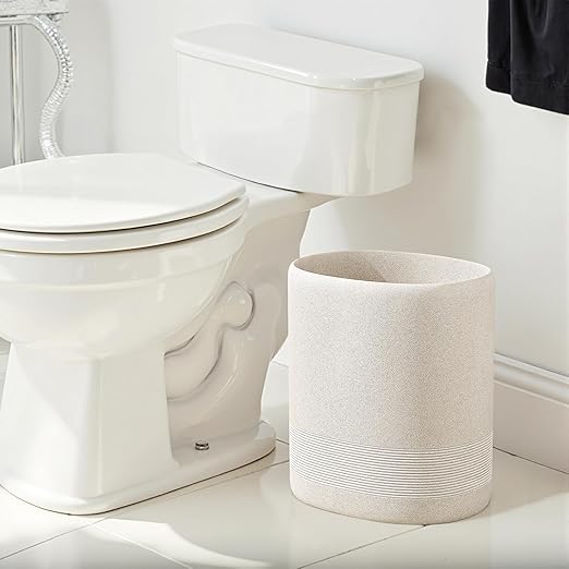 Trash Can, 1.6 Gallon Small Bathroom Trash Can, Simple Oval Stone Look Garbage Bin, Decorative Waste Basket for Kitchen Office, Home Decor, Bedroom, Living Room (Beige)