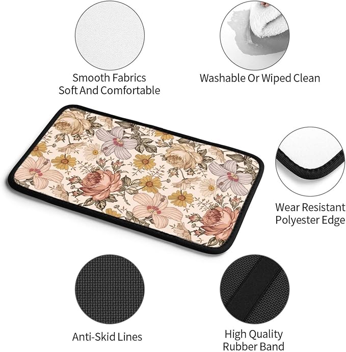 Vintage Floral Boho Peony Daisy Car Center Console Cover Car Armrest Cushion Waterproof Middle Console Cover Car Arm Rest Cover Pad Comfortable Car Accessories Interior for SUV Sedan Truck