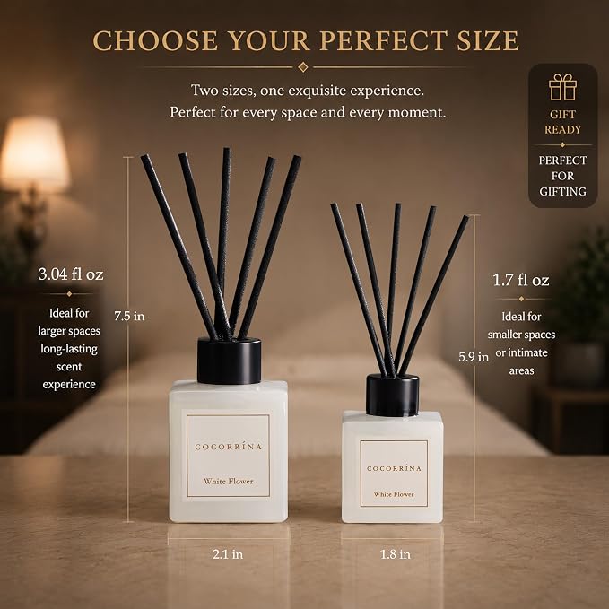 COCORRÍNA Hotel Collection Reed Diffuser Set, 1.7 fl oz Trio, Mahogany Teakwood, White Flower & White Tea, Home Fragrance for Bathroom, Bedroom, Entryway & Office