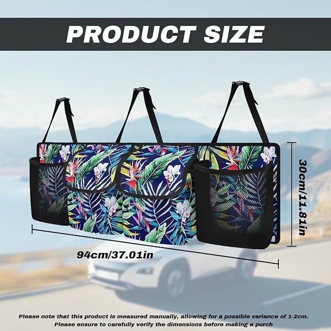 Car Storage Organizer New Version,Tropical Plant Floral Hanging Trunk Organizer with 4 Functional Storage Bags, Car Trunk Storage Bag for SUV Truck MPV VAN