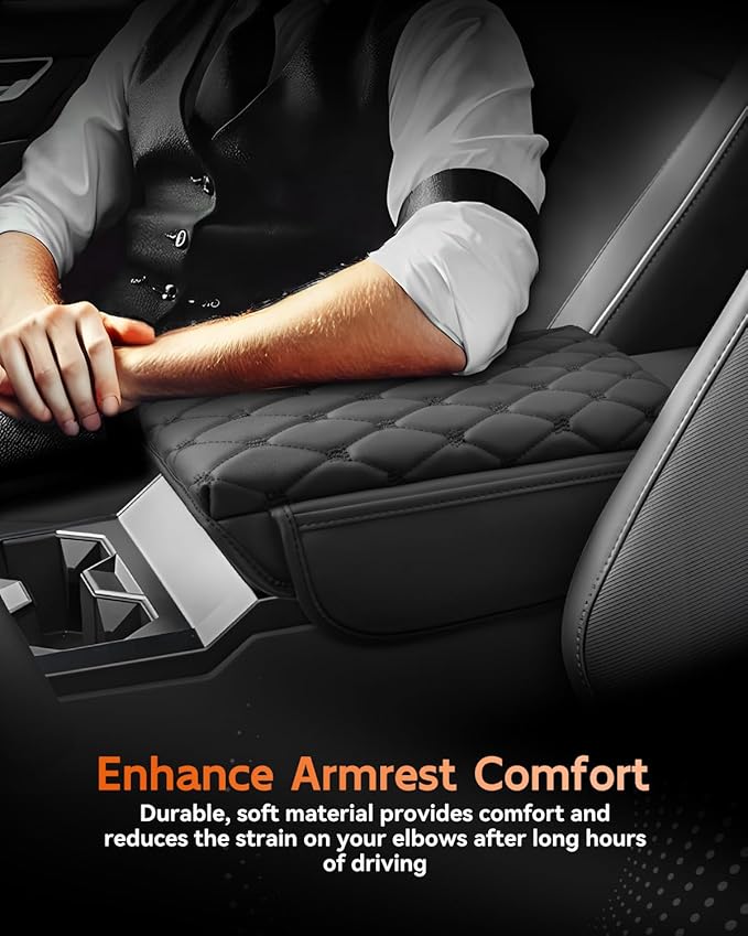 CDEFG for 2024 2025 2026 Cybertruck Center Console Cover Armrest Cover for Tesla Cybertruck Accessories Arm Rest Protector with Side Pockets Back Mesh 4 Velcro Pockets