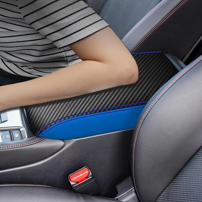 for Honda 11th Accord 2023 2024 Center Console Cover Anti-Scratch Waterproof Leather Armrest Pad Protector Cushion Interior Accessories(Carbon Fiber + Blue)