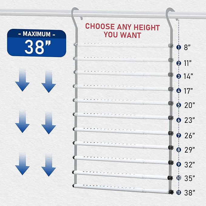 Hanging Closet Rod Extenders, Adjustable Width and Height Closet Extender Hanging Rod, Space-Saving Closet Hanging Rod, Heavy Duty Closet Bar for Hanging Clothes, 1 Pack White