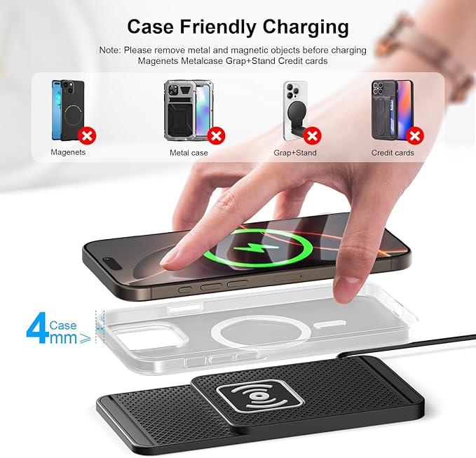 Wireless Charging Pad for Car for Lexus RX450h RX450hL RX400h RX350, 20W Fast Qi Car Ultra-Slim Wireless Charger Mat Non-Slip Silicone Dashboard Charging Pad,Type-c