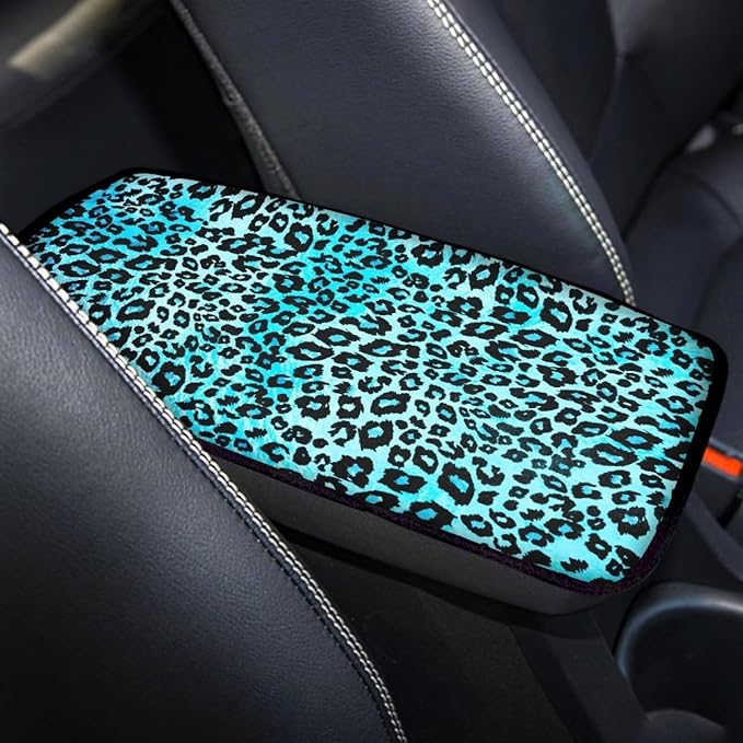 Blue Leopard Print Car Console Covers,Soft Armrest Cover for SUV,Cars,Fashion Car Accessories