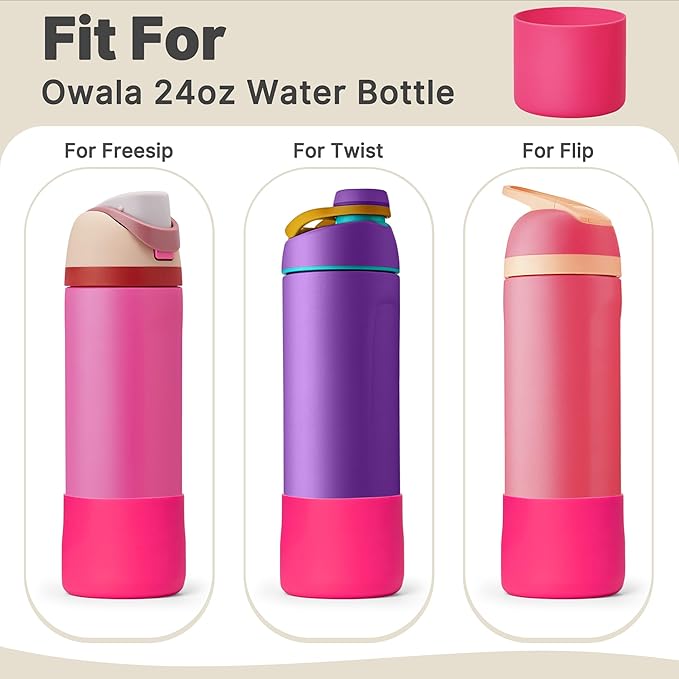 Silicone Boot for Owala 24 oz Water Bottle, Anti-Slip Protective Sleeve Bottom Cover for Owala Twist/FreeSip/Flip Stainless Steel Water Bottle (Rose Red)