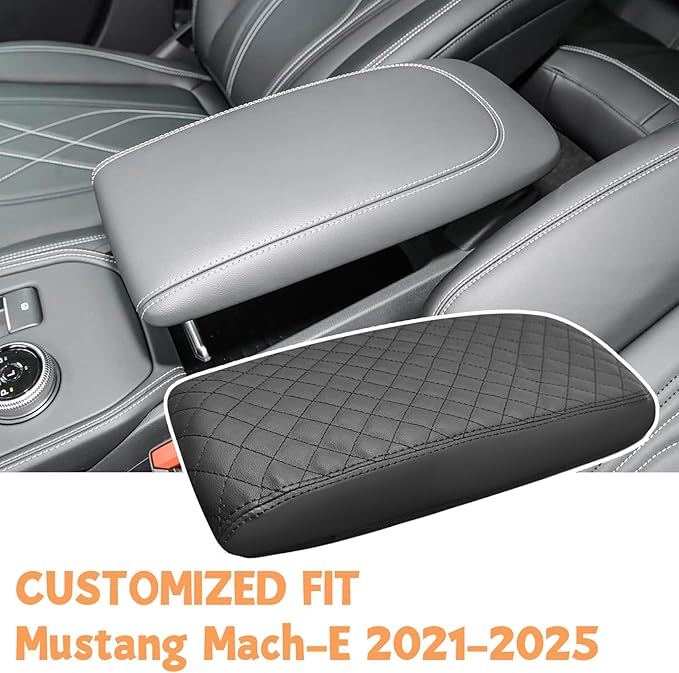 Center Console Cover Compatible with Ford Mustang Mach E 2021-2025 Leather Armrest Box Cushion Cover Middle Console Pad