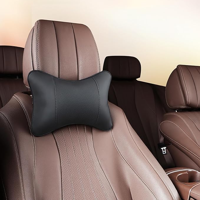Car Pillow for Car Neck Pillow for Driving Seat Leather Neck Support Soft Cushion Back Support Head-Rests for Vehicle Sleeping with Elastic Adjustment Strap 2PCS(Neck, Black)