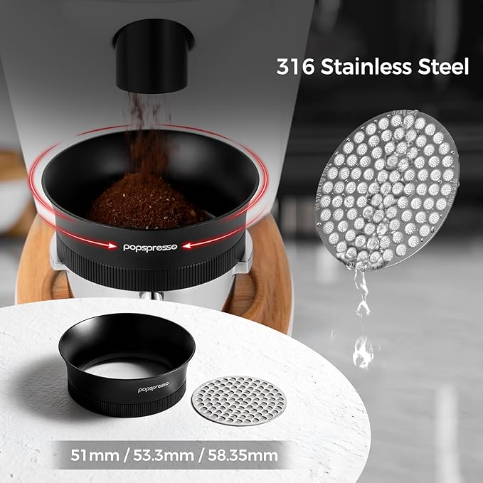 V3 Magnetic Espresso Dosing Ring & 316 Stainless Steel Puck Screen, 3cm High No Mess Coffee Dosing Funnel, Even Extraction Filter, Fits 53.3/54mm Tamper, Distributor & Portafilters