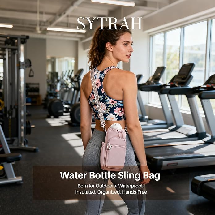 Water Bottle Carrier Bag with Strap, Water Bottle Purse with Phone Pocket 40oz for Walking Hiking