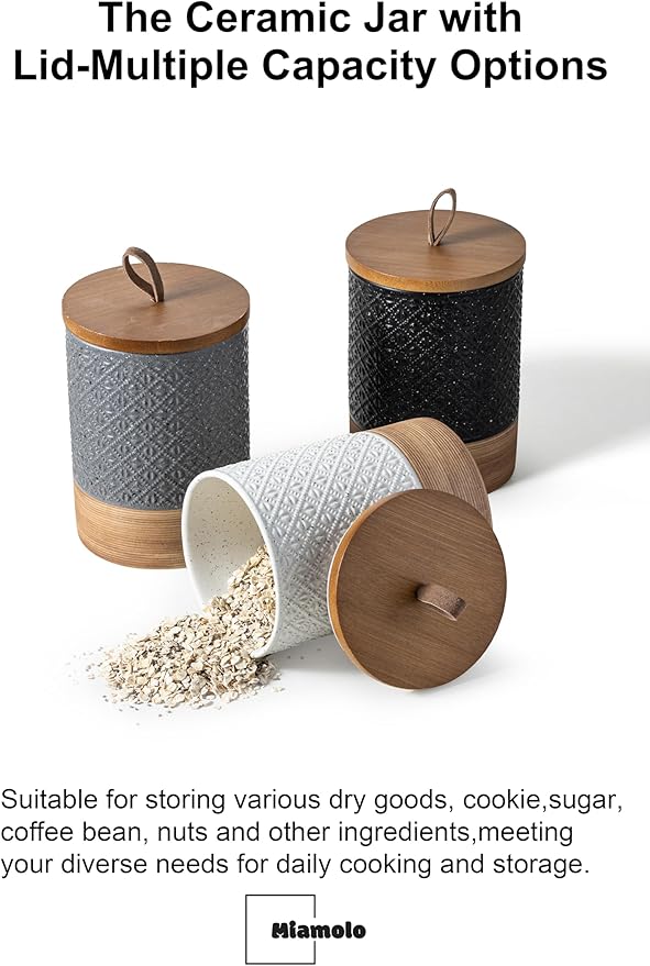 Coffee Container Jar with Lid, Ceramic Food Storage Jars for Spice Sugar Cookie, Large Kitchen Canisters for Countertop Coffee Bar Accessories Housewarming Weeding Gift - Gray & 28 fl.oz