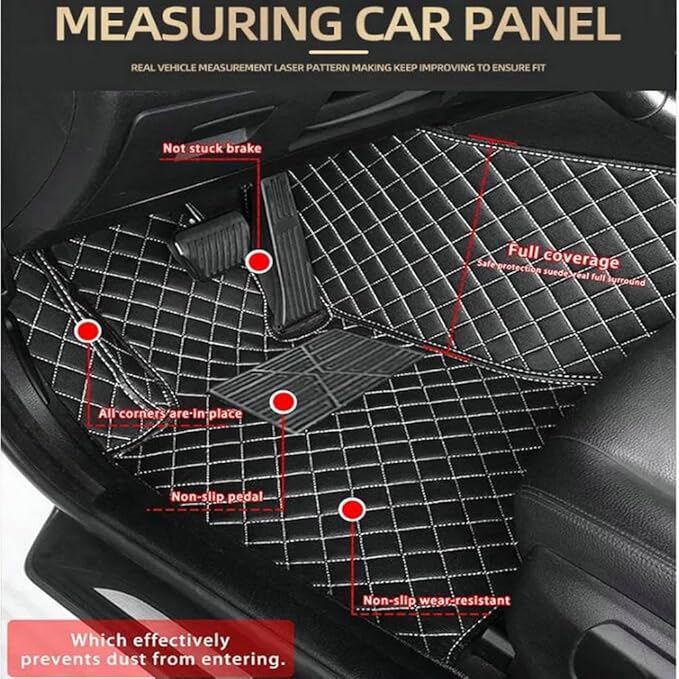 TREGOO All Weather Car Mats Custom Fit Non Slip Floor Mats for 1998-2025 Cars Personalized Leather Protection Pads Suitable for Men Women (Edge Green, Middle Black Horizontal bar)