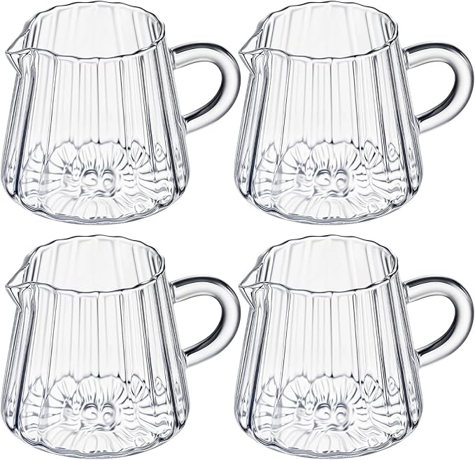 LemonRoad 4 Pcs Small Creamer Pitcher Elegant Wave Shaped Creamer Pitcher for Coffee, Milk, Tea 6 oz Milk Frothing Cup Serving Jug for Kitchen
