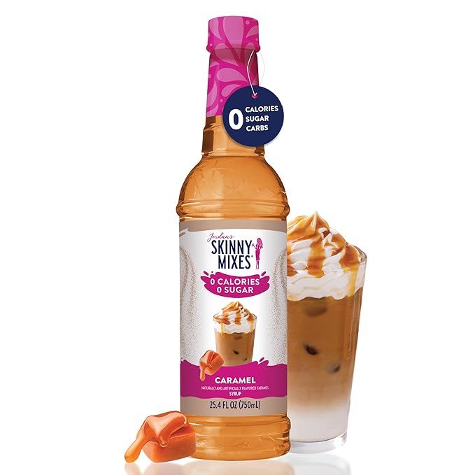 Jordan's Skinny Mixes Syrups Sugar Free Coffee Syrup, Caramel Pecan Flavor Drink Mix, Zero Calorie Flavoring for Chai Latte, Protein Shake, Food & More, Gluten Free, Keto Friendly, 25.4 Fl Oz, 1 Pack