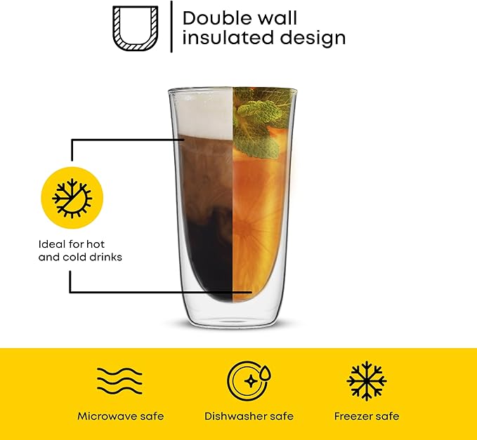 JoyJolt Spike Double Wall Glasses, Cocktail Beer Drinkware Glass Set of 2 - double walled glass 13.5 Ounces