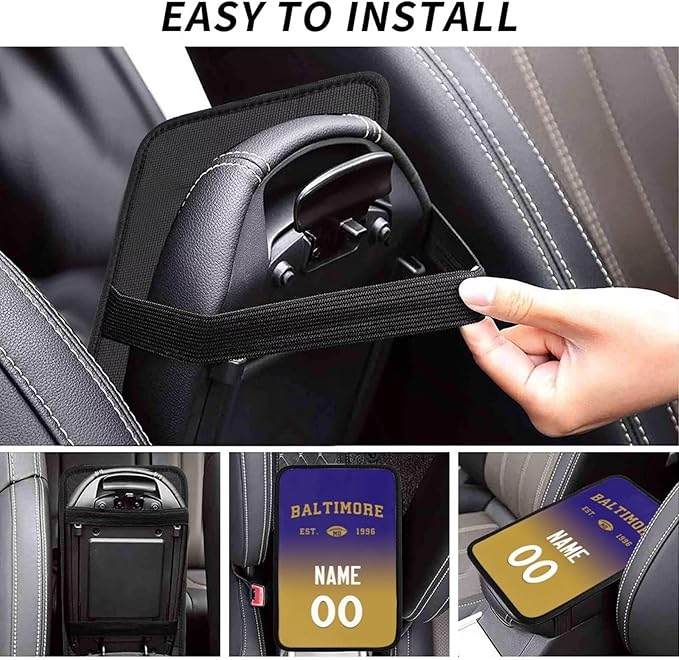 Custom Car Armrest Cover,Add Personalized Name and Number As Gifts for Loyal Football Fans,Auto Center Console Pad Car handrail Box Cushion,Fit for Most Car