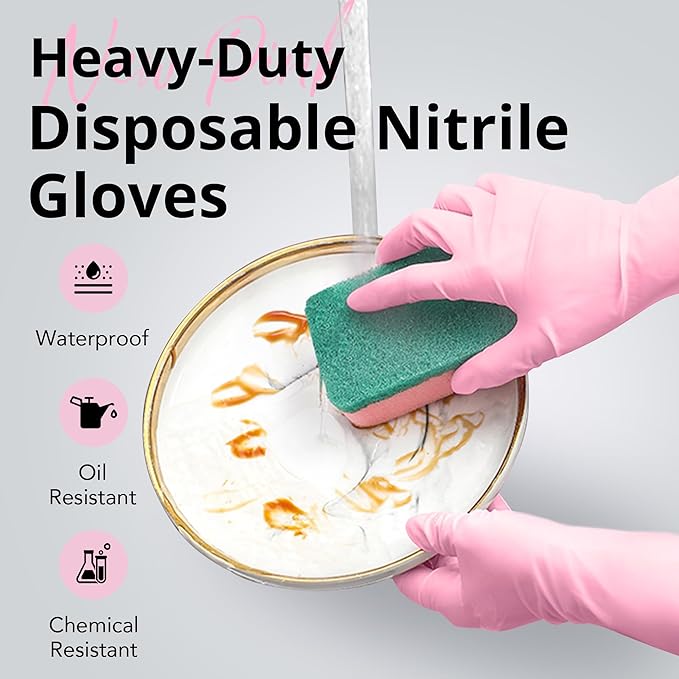 SwiftGrip Disposable Nitrile Dishwashing Gloves, Extended 12 Inches Cuff, 6-mil, Cherry Blossom Cleaning Gloves, Latex-Free
