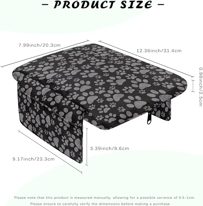 Dreaweet Grey Dog Paw Center Console Armrest Pad Cover Thick Center Console Cover with Pockets Cute Car Accessories for Women Soft Anti-Scratch Arm Rest Cover for Car Center Console Universal Fit