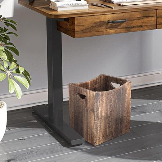 2 Pack 5 Gallon Wooden Trash Can Curved Design Office Waste Basket, Rectangular Farmhouse Garbage Can, Brown Vintage Wood Trash Can Storage Basket With Handles for Bedroom Office Decorative