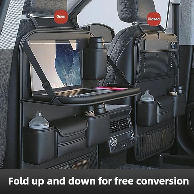 Car Backseat Organizer Storage Bag with Foldable Table Holder Waterproof Protector for Toddlers Kids Adults Business Road Trip Travel Accessories