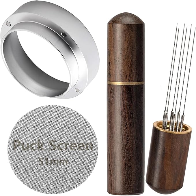 WDT Tool Espresso Accessories Kit: 51mm Dosing Funnel Puck Screen, 6 Stainless Steel Needles Espresso Distribution Tool Coffee Distributor | Espresso Tools Fit Espresso Machines of 51mm Portafilters