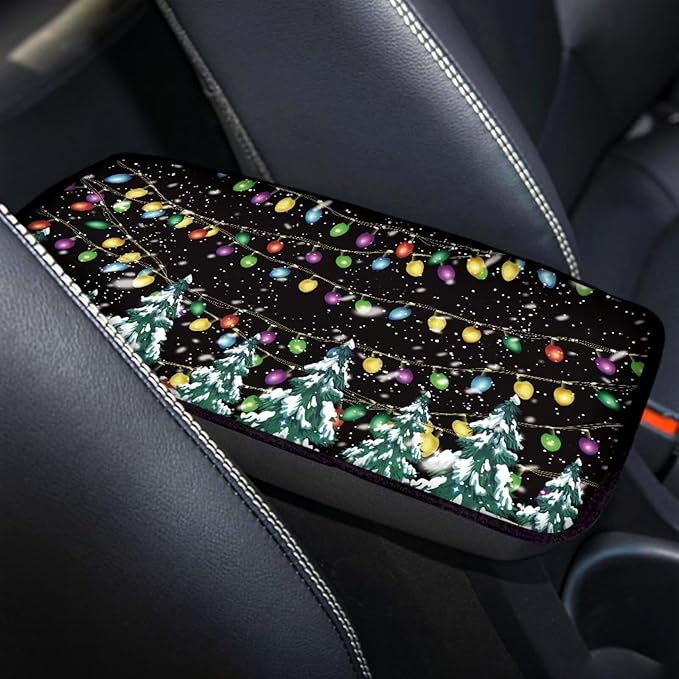 Mintutlipy Christmas Tree Lights Automotive Armrest Cushion Cover Car Accessories Car Center Console Seat Box Cover Easy to Clean Washable