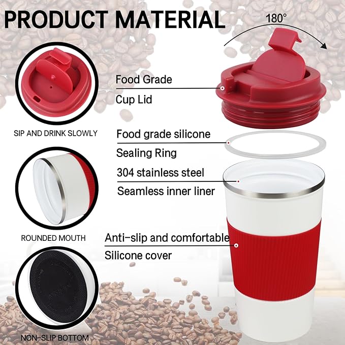 18oz Double Insulated Coffee Mugs with Ceramic Coating, Coffee Mug with Lid, Coffee Travel Mug, Coffee Insulated Cup for Travel Office School