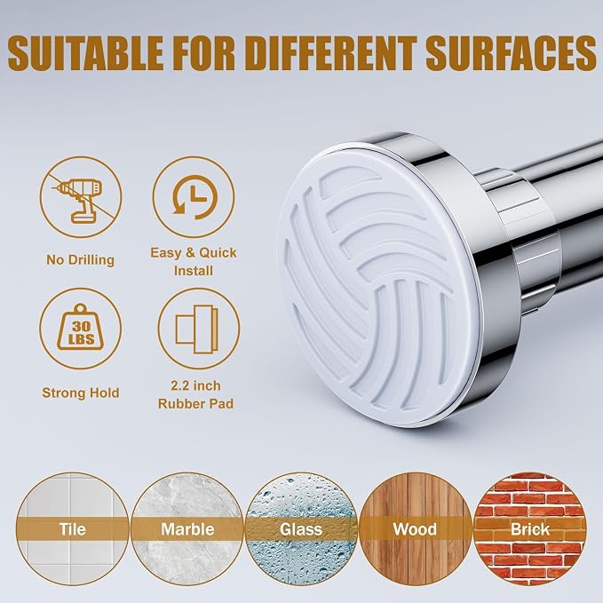 Ausemku Shower Curtain Rod Tension, 32-104 Inch Adjustable Heavy Duty Spring Tension Curtain Rod, No Drill Stainless Steel Telescoping Rod for Bathroom, No Rust, Silver