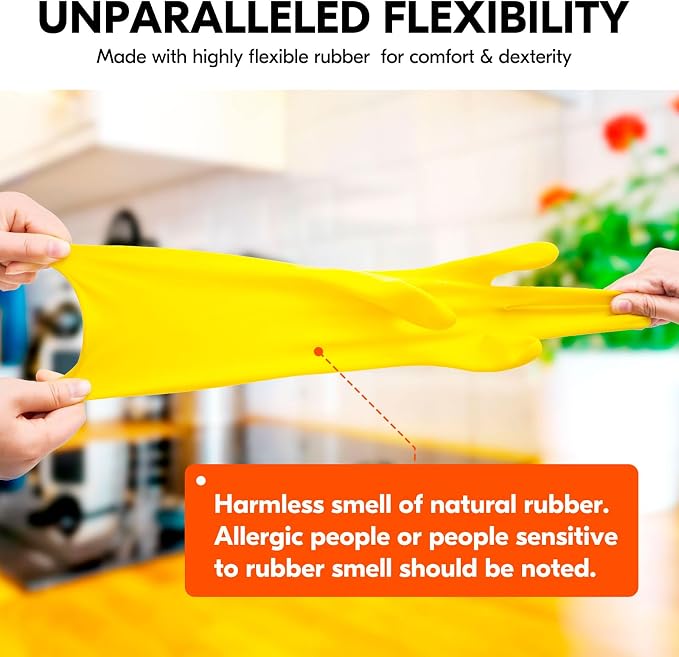 Vgo... 10-Pairs Reusable Household Gloves, Rubber Dishwashing gloves, Extra Thickness, Long Sleeves, Kitchen Cleaning, Working, Painting, Gardening, Pet Care (Size S, Yellow, HH4601)