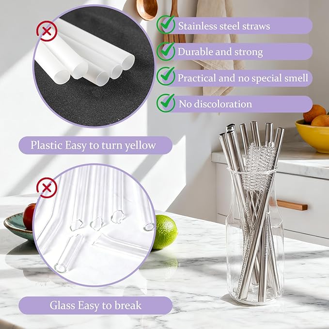Metal Replacement Straws for Owala Water Bottle 24 oz 32 oz,with 2 Cleaning Brush,Reusable Stainless Steel Straw Accessories-4Pcs