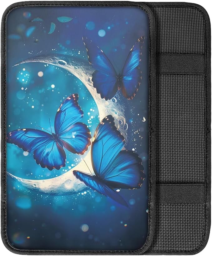 Mintutlipy Blue Butterfly and Moon Car Center Console Covers Car Armrest Storage Box Mat Universal Waterproof Automobile Armrest Covers Easy to Install