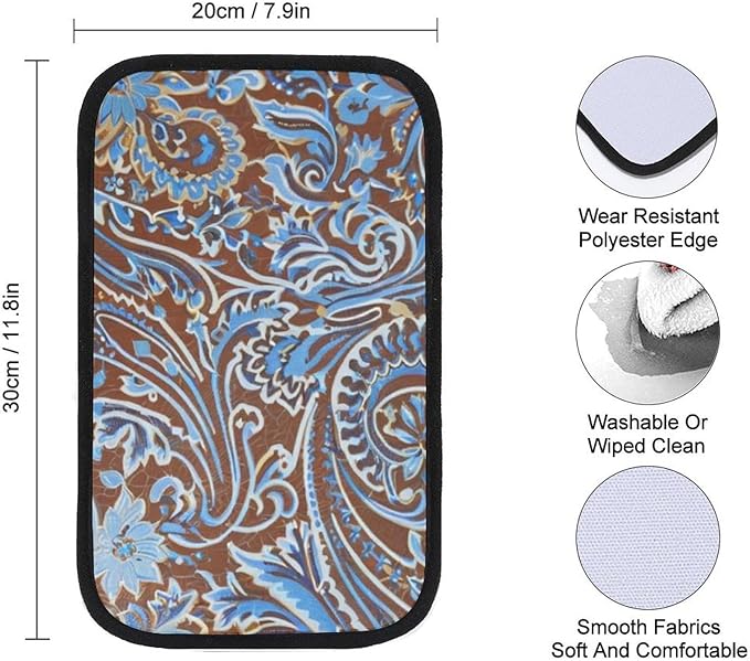 for Country Teal Brown Western Rustic Tooled Cowb Car Center Console Armrest Cover for Men Universal Arm Rest Pad Handrail Box Cushion Auto Accessories