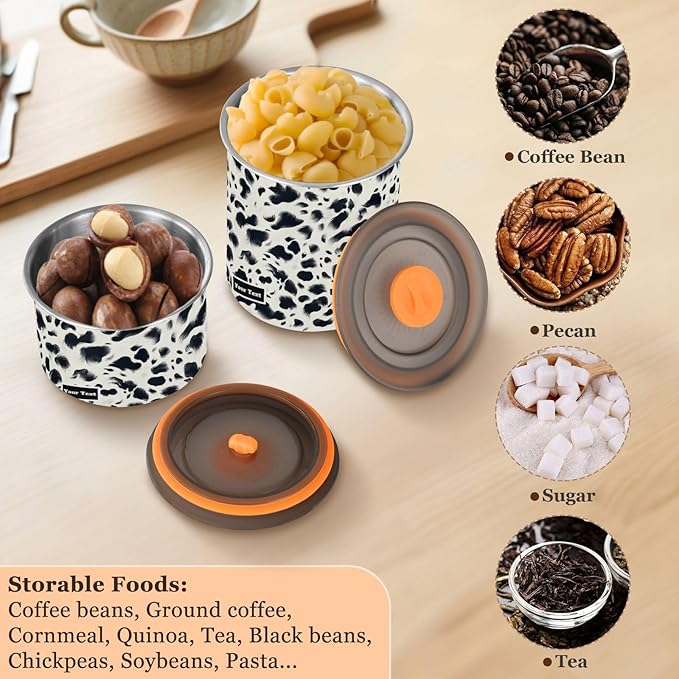 ALAZA Cow Prints Airtight Coffee Bean Canister Customed 500ml Food Storage Containers with Lids For Gournd, Tea, Sugar, Flour, Rice, Cereal, Candy Cookie Jar