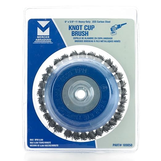 Mercer Industries 189050 - 6" x 5/8"-11 Heavy-Duty Knot Cup Brush, .035 Carbon Steel Wire