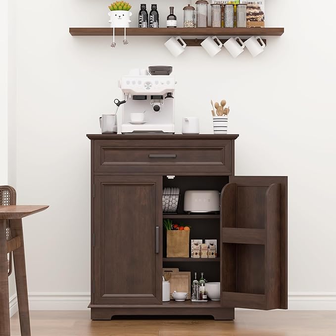 Kitchen Storage Cabinet with Drawer, Buffet Cabinet with Storable Door, Modern Floor Sideboard, for Living Room, Entryway,Cherry