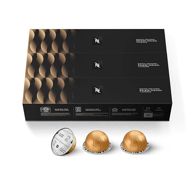 Nespresso Capsules Vertuo, Golden Caramel, Medium Roast Coffee, 30 Count Coffee Pods, Brews 7.8oz.