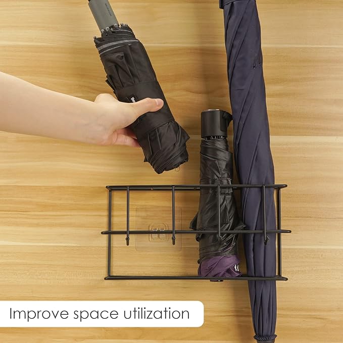 Wall Mounted Umbrella Storage Rack, Umbrella Storage Drain Rack, Self Adhesive Household Umbrella Holder (Black)