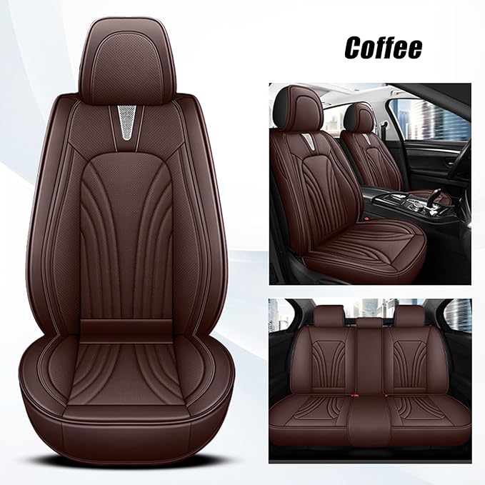 Car Seat Covers Full Set for 5 Seats - Nappa Leather 3D Foam Back Support, Super Breathable, All Season Car Seat Cushion with Storage Bags, Universal Fit for Most Cars, Colour- Coffee Brown