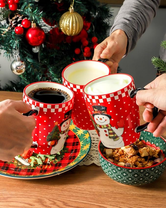 HASENSE Coffee Mugs for Valentine's Day, 15 OZ Coffee Cups Ceramic Set of 4 with Handle for Man Woman, Colorful Christmas Porcelain Coffee Cups Set for Tea, Cocoa, Milk, Latte and Cappuccino