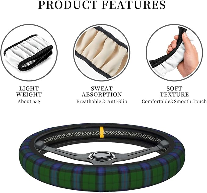 Thickened Elastic Steering Wheel Cover, Armstrong Clan Tartan Scottish Plaid Pattern Ultra, Soft, Breathable, Fit for Cars, SUVs, Trucks, Stylish Comfortable Grip