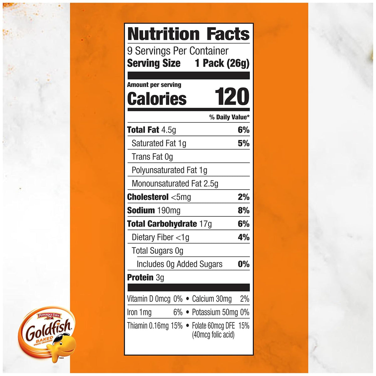 goldfish colors cheddar crackers, 9ct multi-pack tray, 9x0.9oz snack pack, baked with real cheese