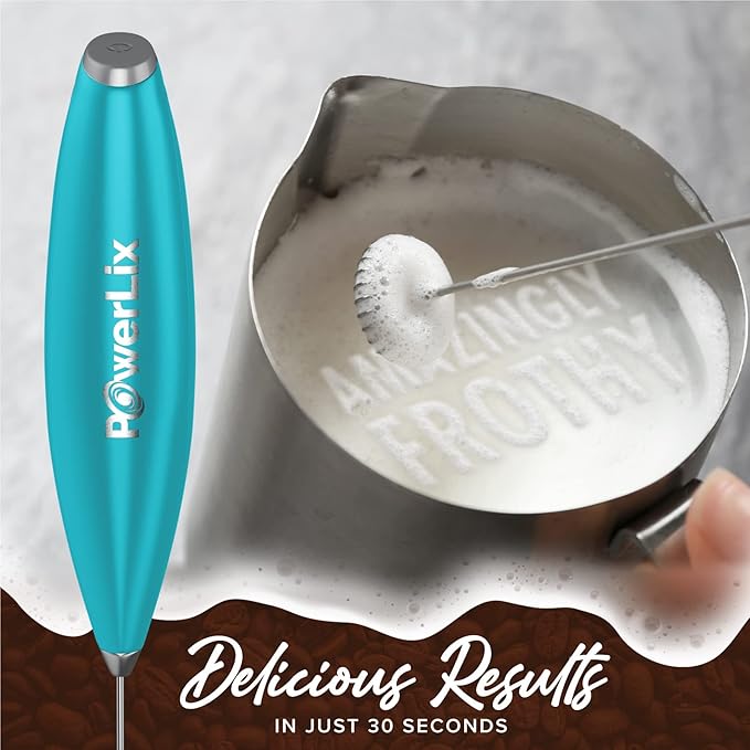 PowerLix Milk Frother Handheld Battery Operated Electric Whisk Beater Foam Maker For Coffee, Latte, Cappuccino, Hot Chocolate, Durable Mini Drink Mixer With Stainless Steel Stand Included-SB