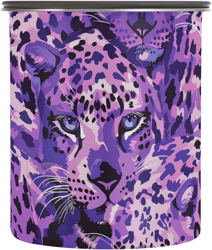 ALAZA Purple Leopard Print Airtight Coffee Bean Canister 900ml Food Storage Containers with Lids For Gournd, Tea, Sugar, Flour, Rice, Cereal, Candy Cookie Jar