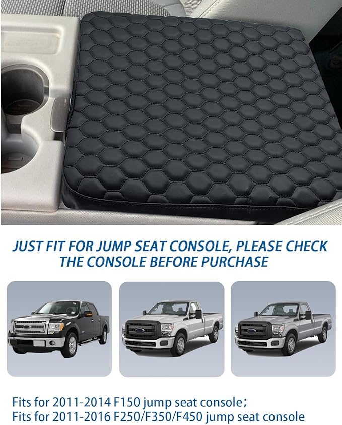 Center Console Cover Nappa Leather Armrest Cover Compatible with 2011-2014 Ford F150, 2011-2016 F250 F350 F450, Middle Console Cover Center Console Cushion(Jump Seat Only)